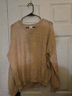 Beige Women's V-Neck Textured Sweater